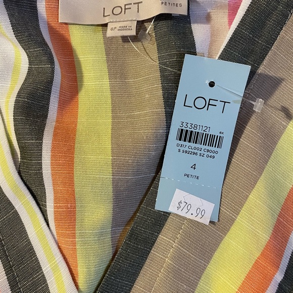 Loft, Petite Dress 4P, Linen White Yellow Pink Orange V-neck Sleeveless NWT - Picture 8 of 9